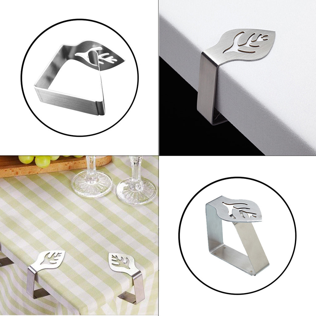 Stainless Steel Leaf Design Tablecloth Clips - 4pcs