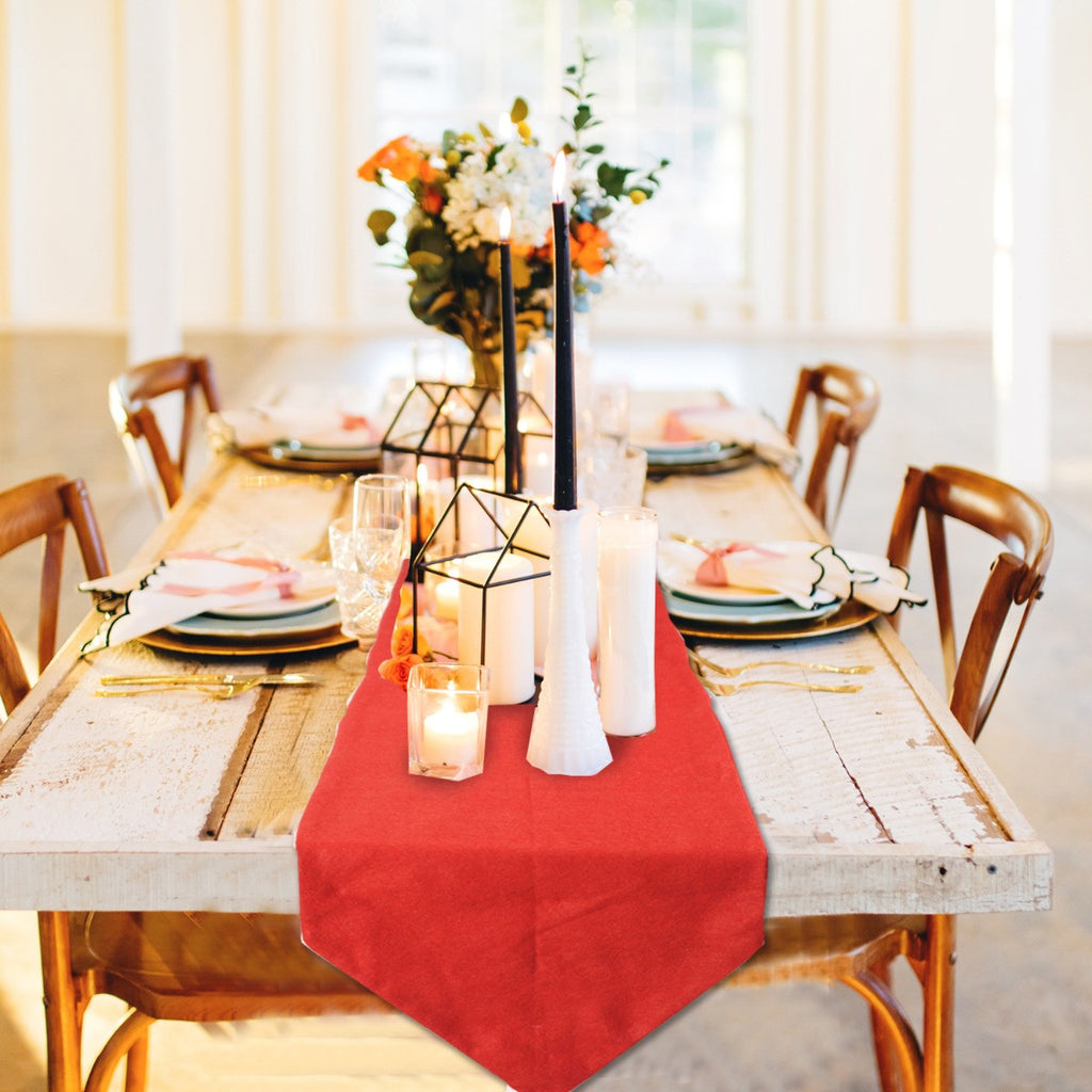 35cm x 180cm Red Felt Festive Table Runner with Snowflake Pom-Pom