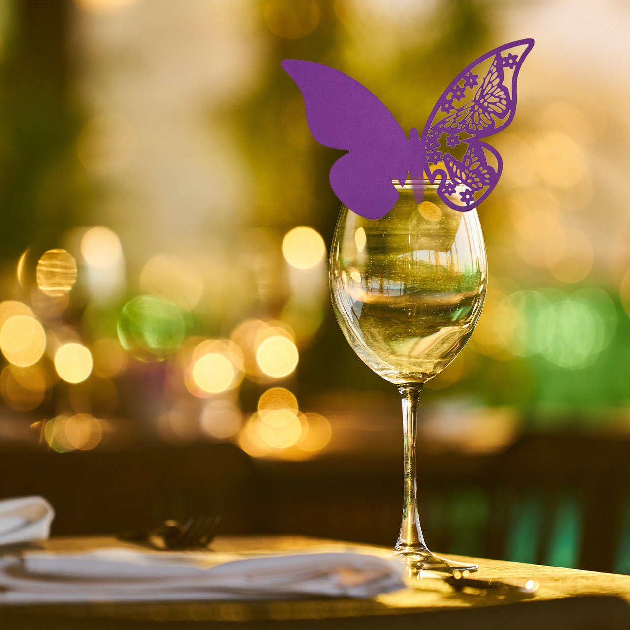 50x Laser Cut Butterfly Place Cards (67mm x 107mm) - Purple