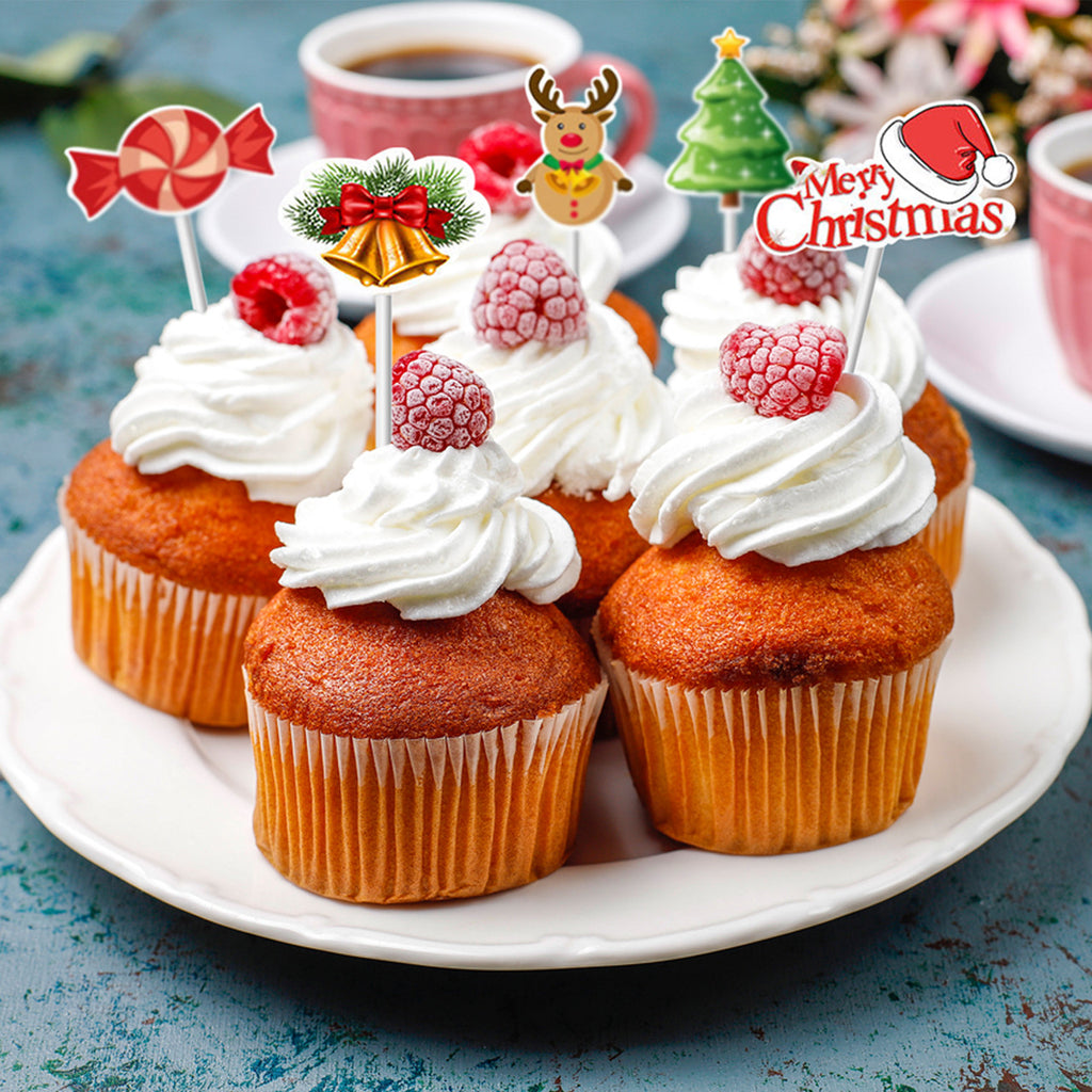 Merry Christmas Cake Toppers - 24pcs
