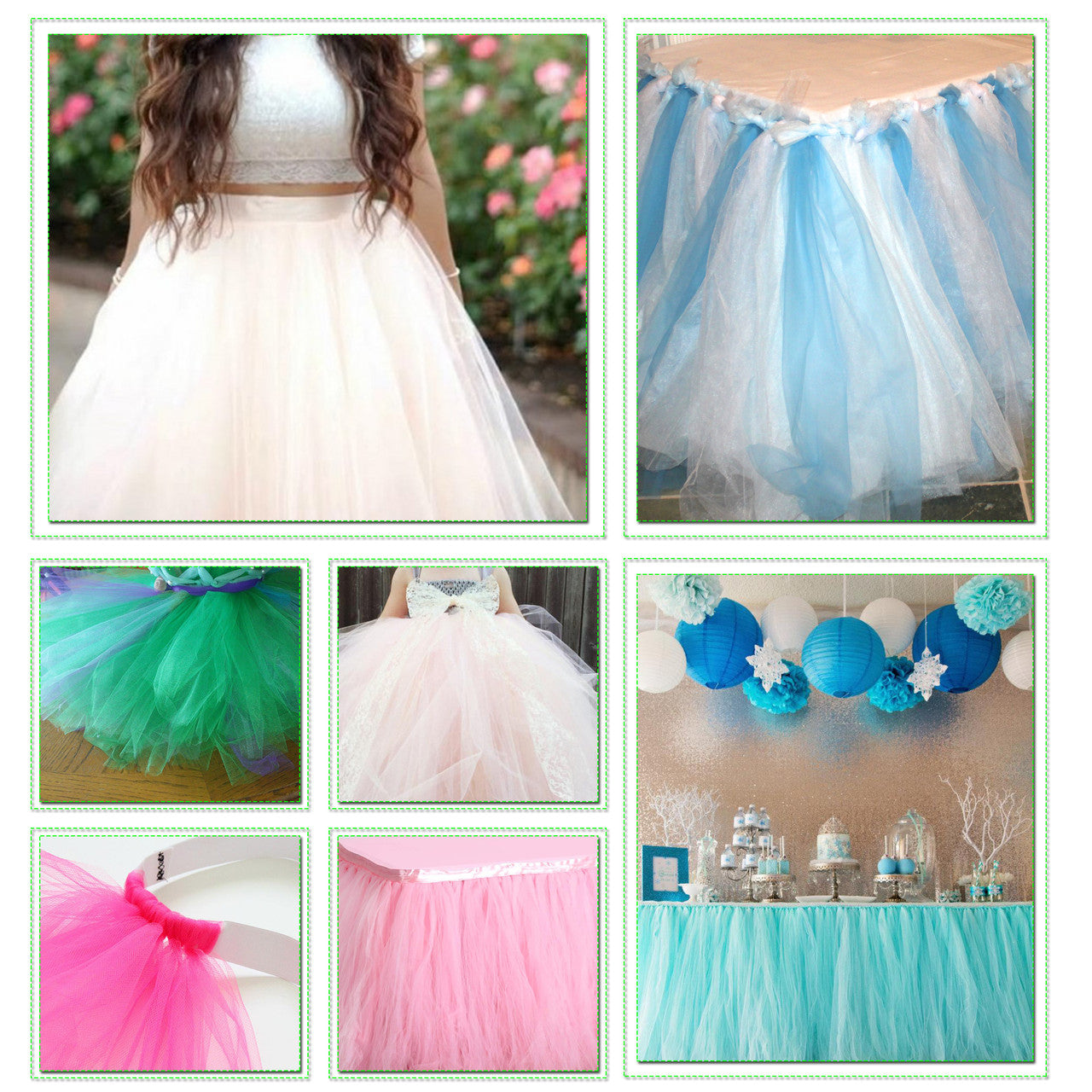 6" Tulle Fabric Roll - Turquoise Aqua & Pink & Baby Blue & Dark Purple (25Yard)