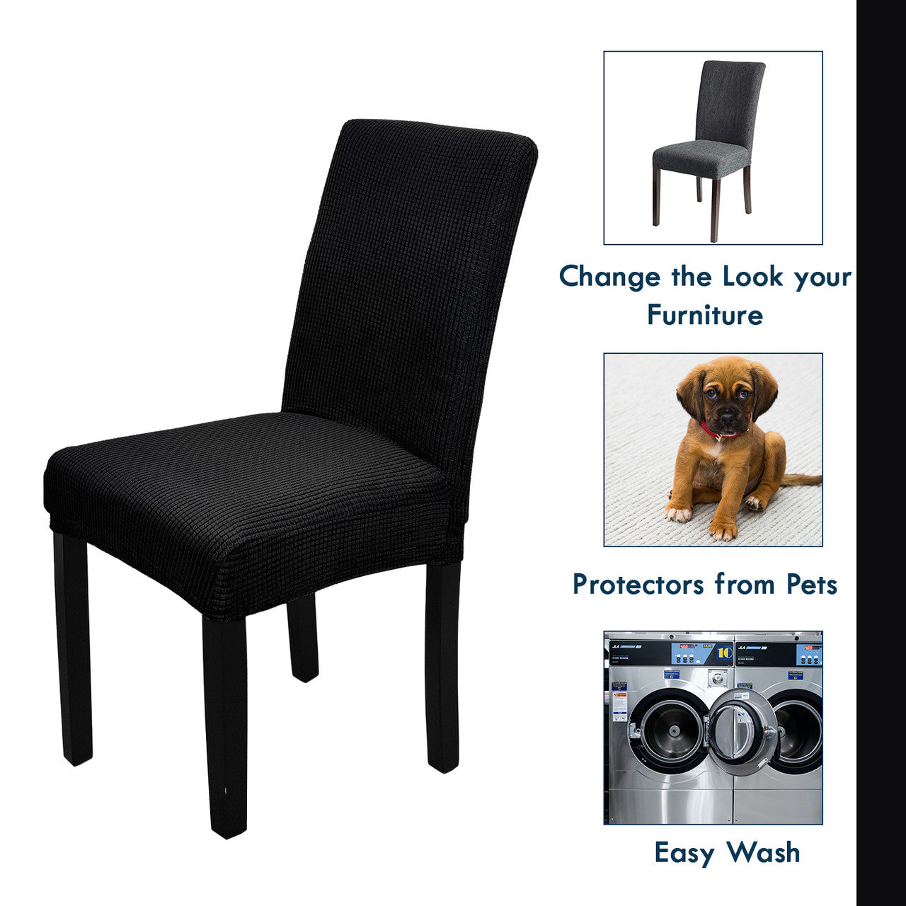 Short Spandex Textured Chair Cover - Black