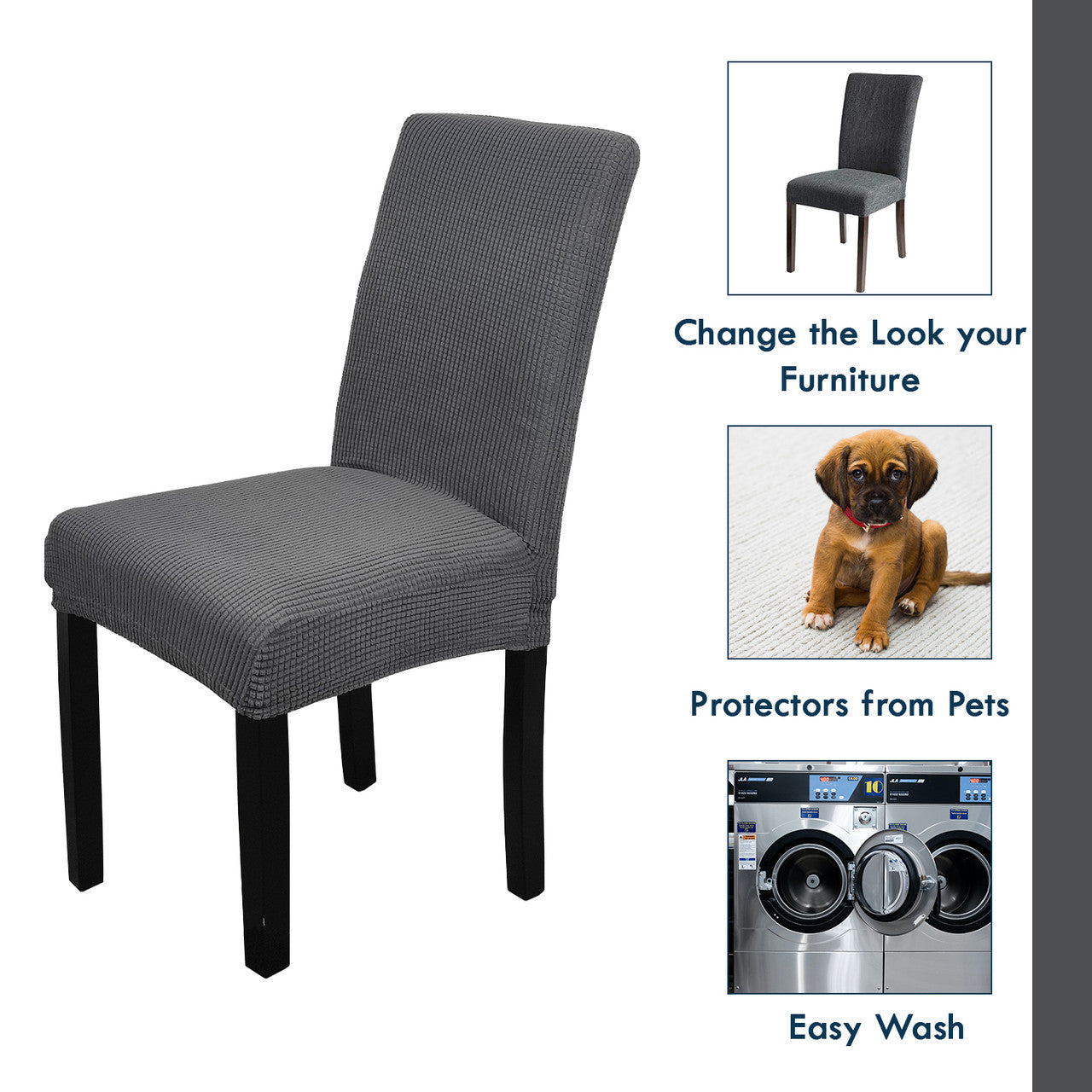 Short Spandex Textured Chair Cover - Dark Grey