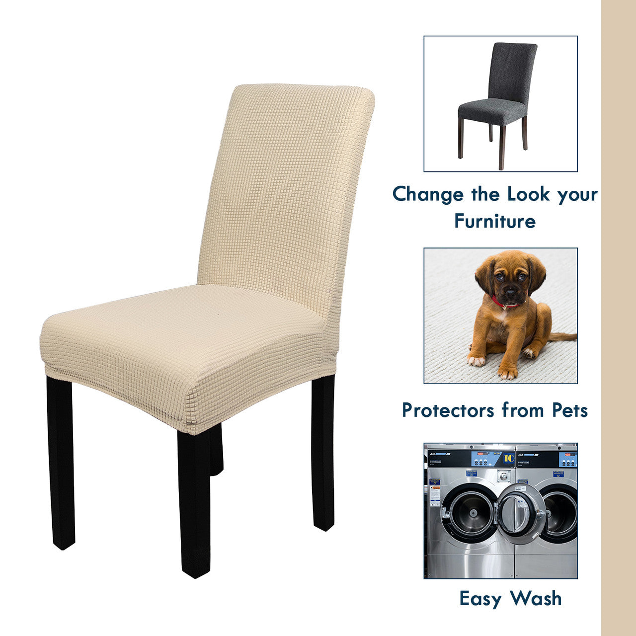 Short Spandex Textured Chair Cover - Ivory