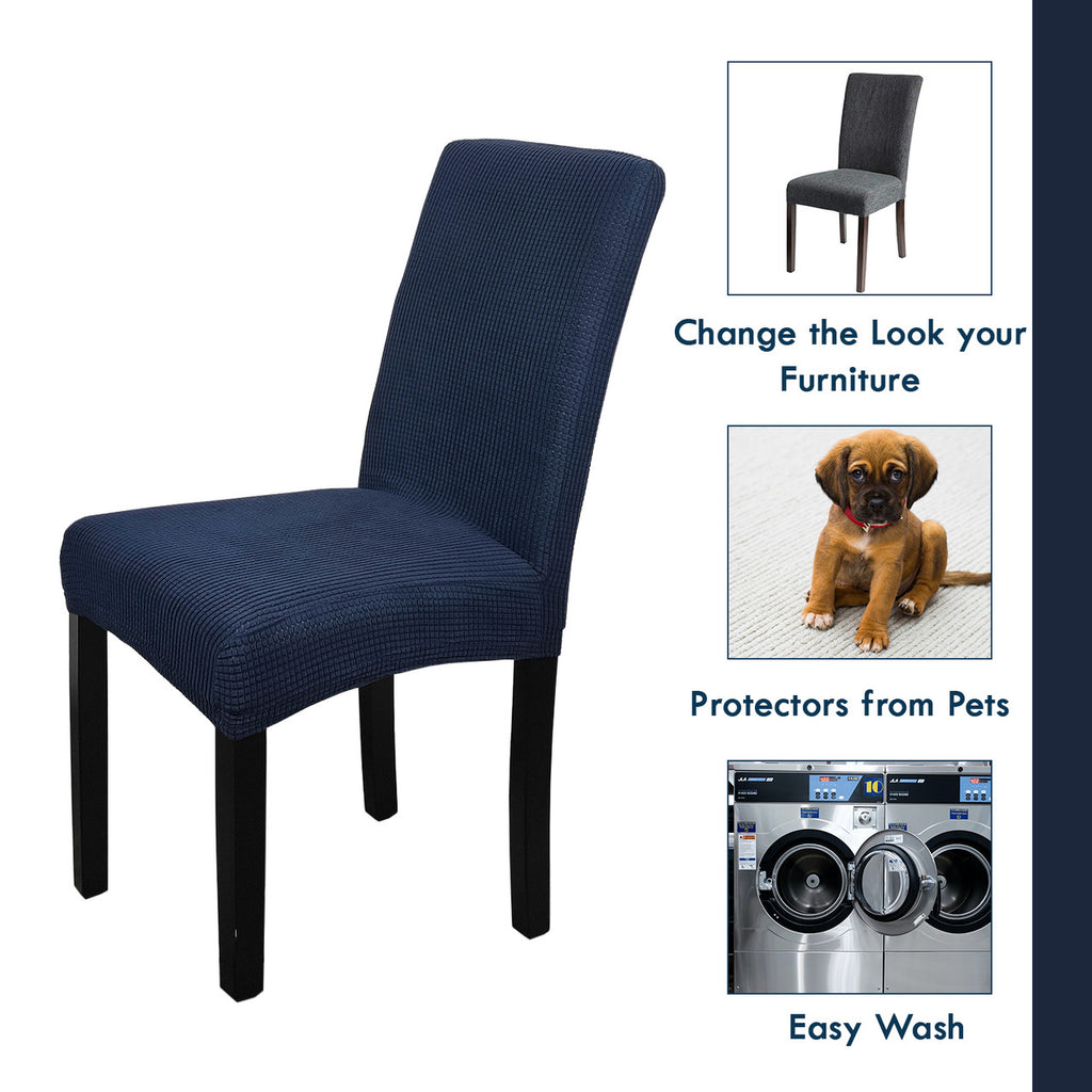 Short Spandex Textured Chair Cover - Navy