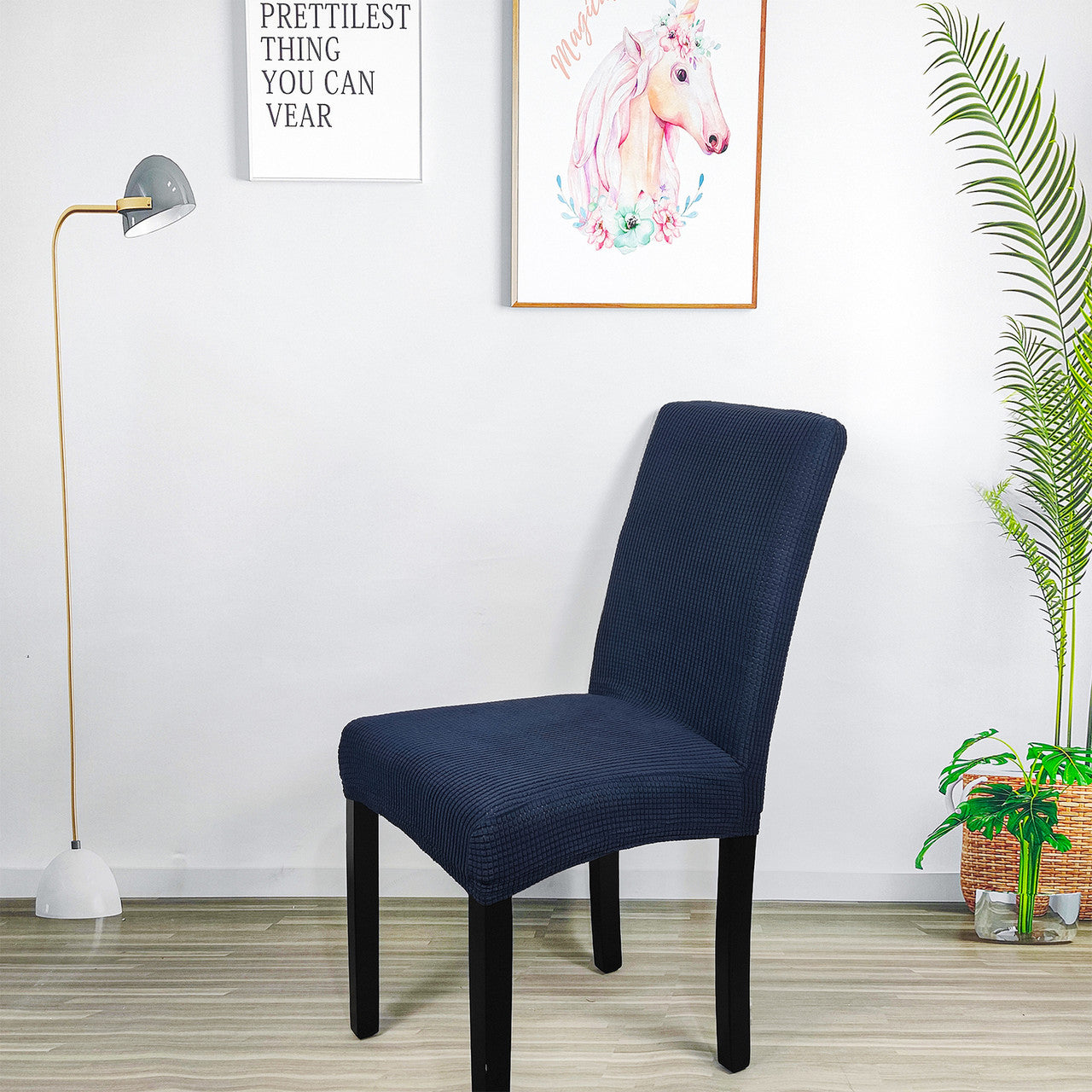 Short Spandex Textured Chair Cover - Navy