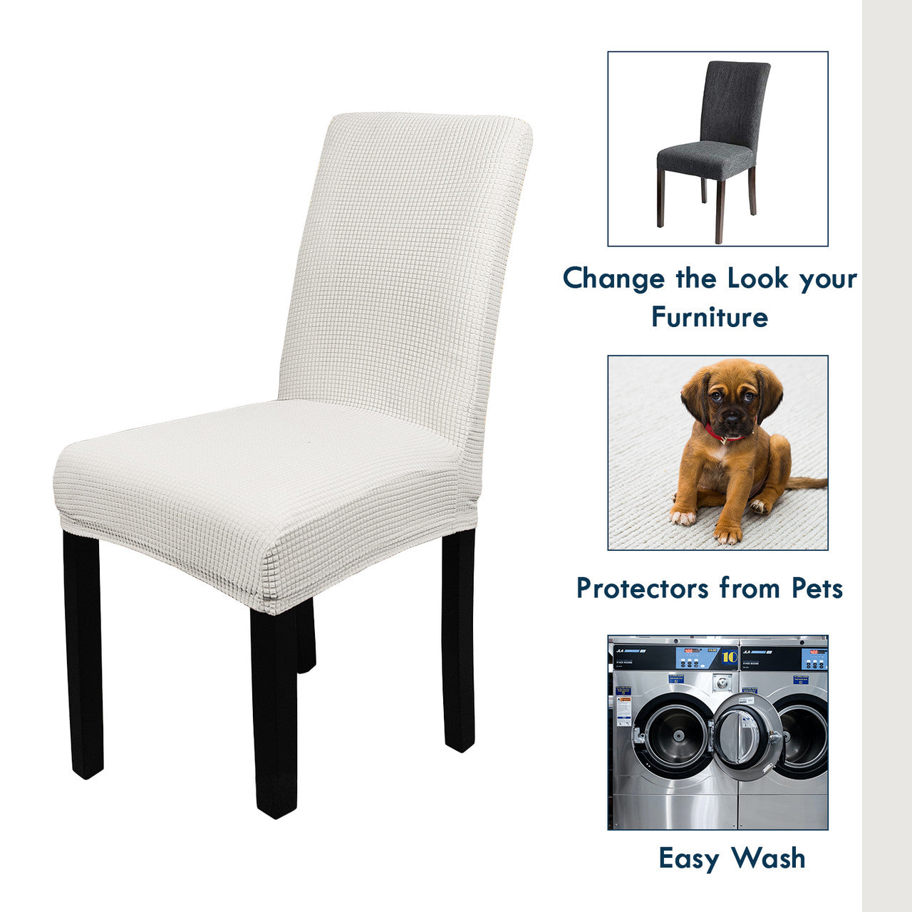Short Spandex Textured Chair Cover - White