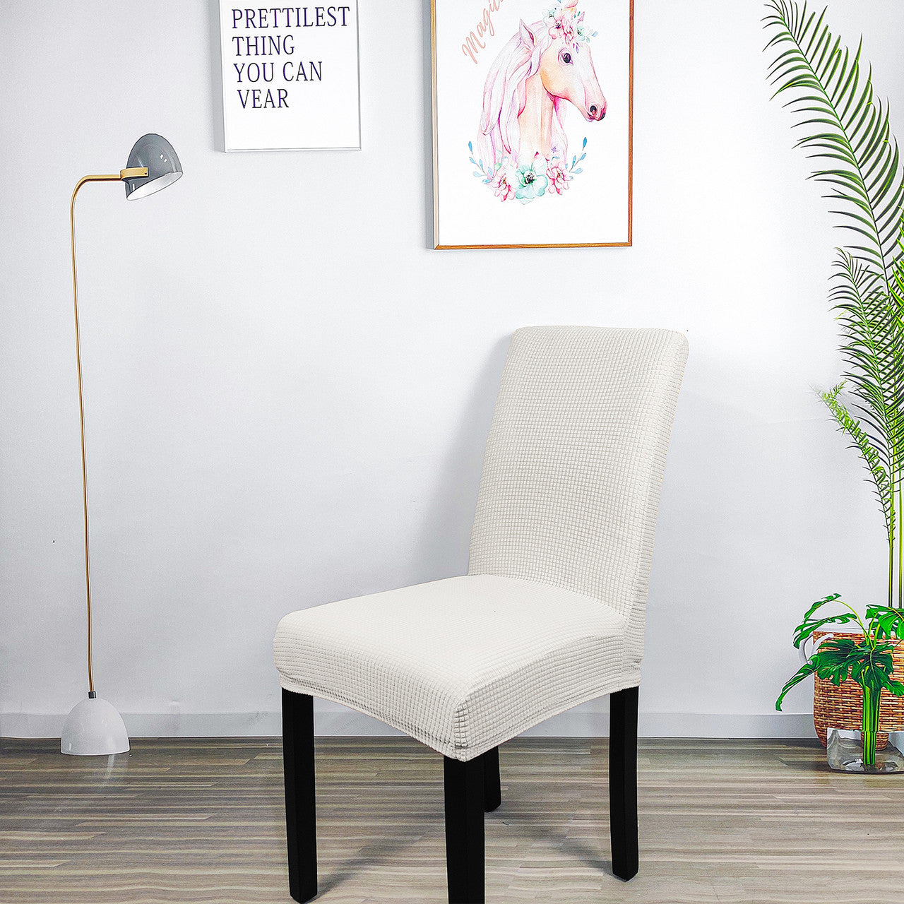Short Spandex Textured Chair Cover - White