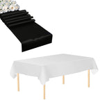 Plastic Tablecloth and Satin Table Runner Set - White & Black