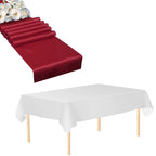 Plastic Tablecloth and Satin Table Runner Set - White & Burgundy