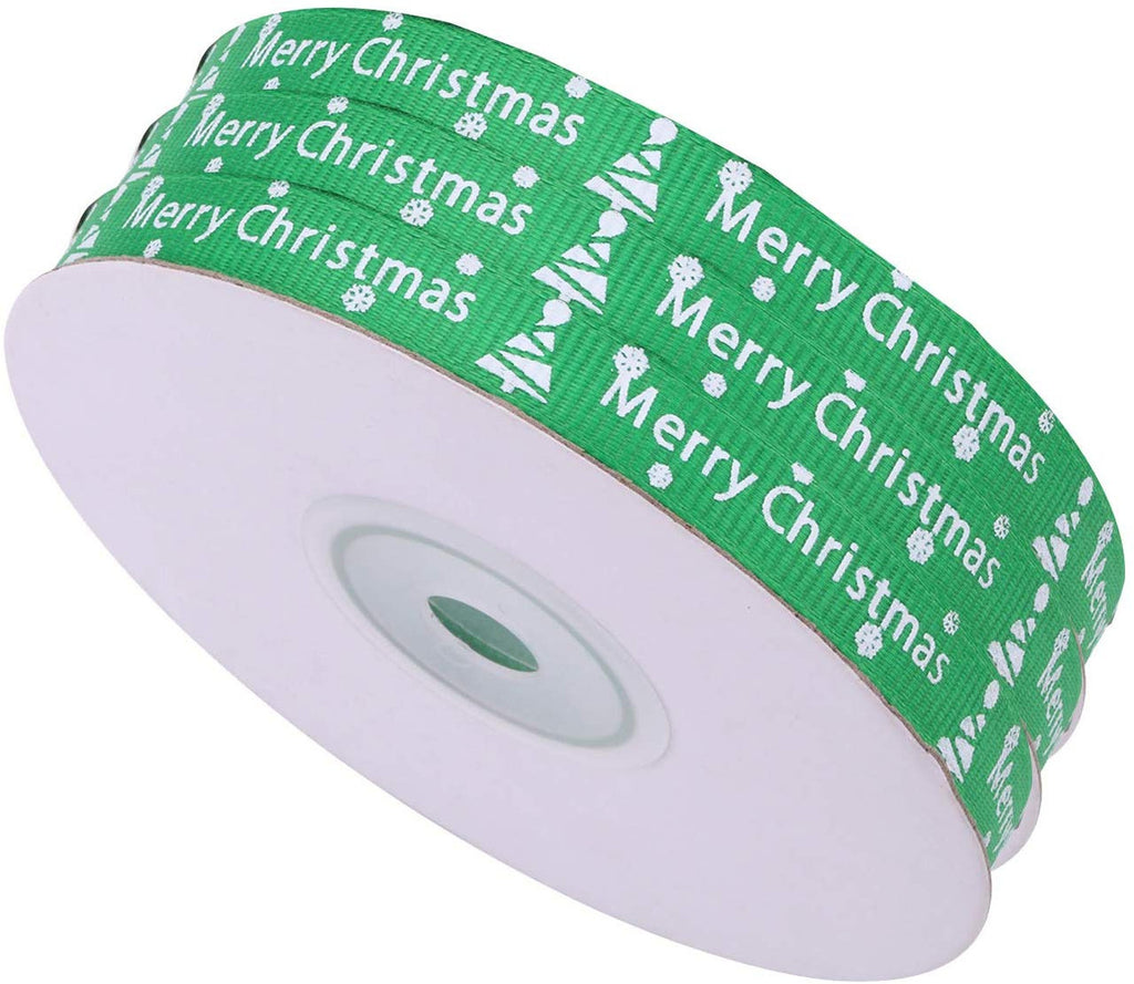 Merry Christmas Printed Grosgrain Ribbon - Green