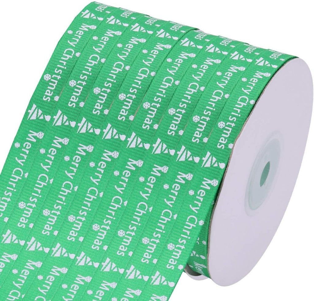 Merry Christmas Printed Grosgrain Ribbon - Green