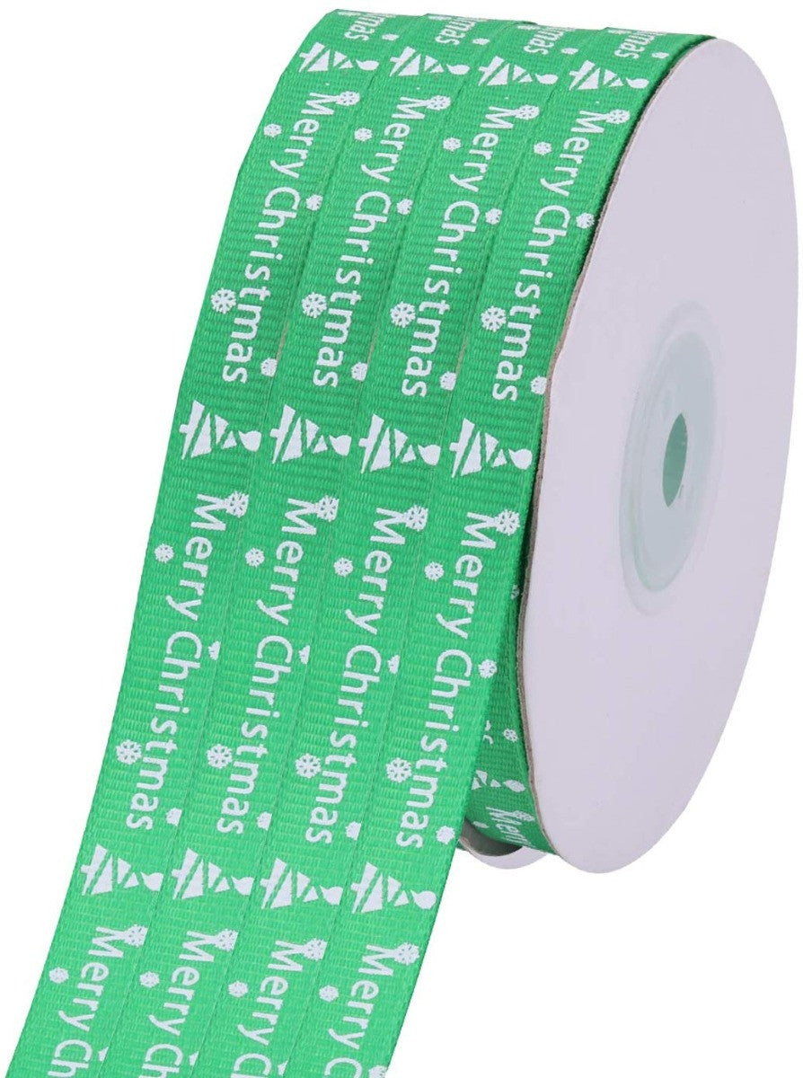 Merry Christmas Printed Grosgrain Ribbon - Green