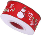 Snowman, Merry Christmas Printed Grosgrain Ribbon - Red