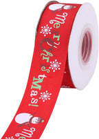 Snowman, Merry Christmas Printed Grosgrain Ribbon - Red