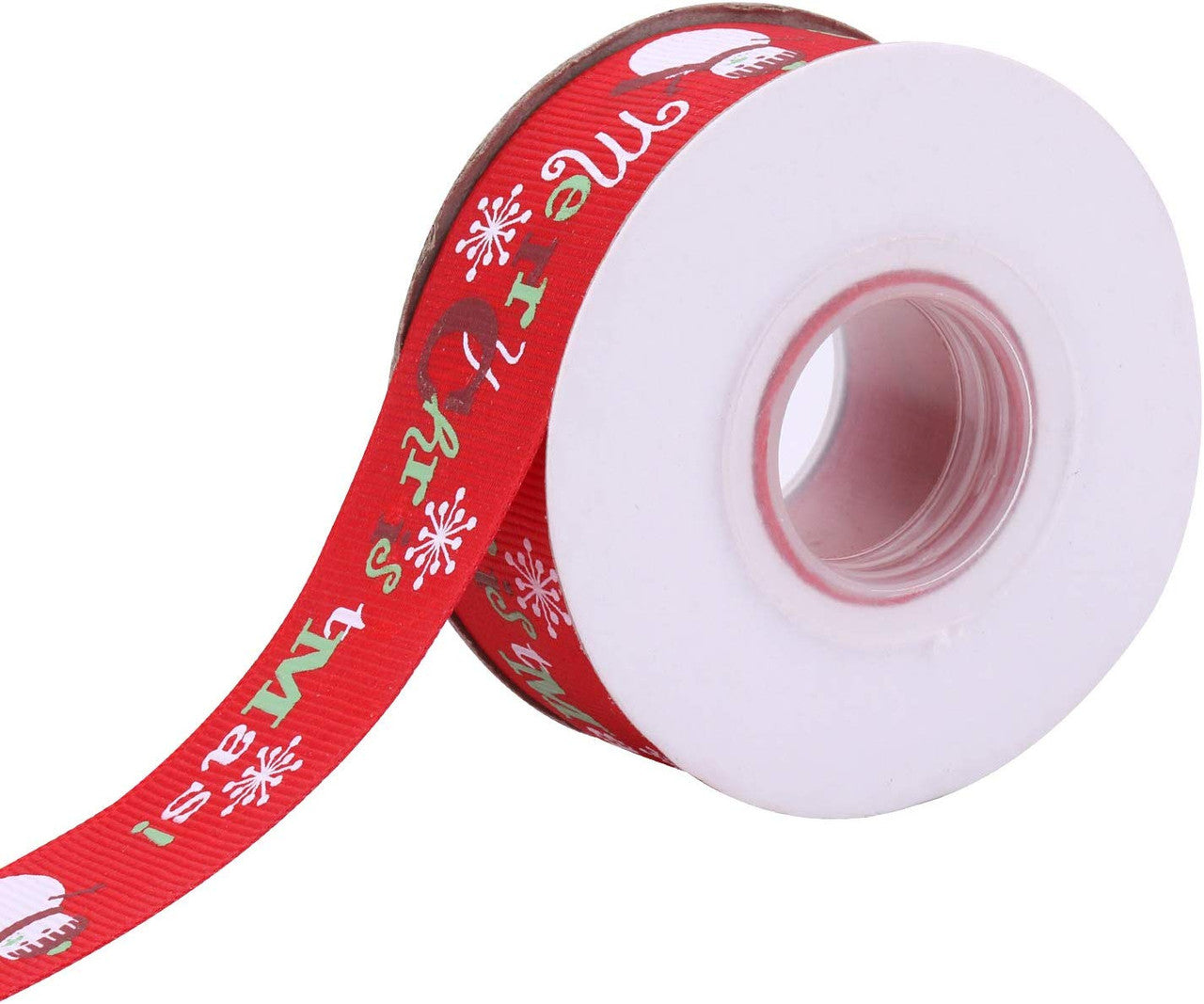 Snowman, Merry Christmas Printed Grosgrain Ribbon - Red