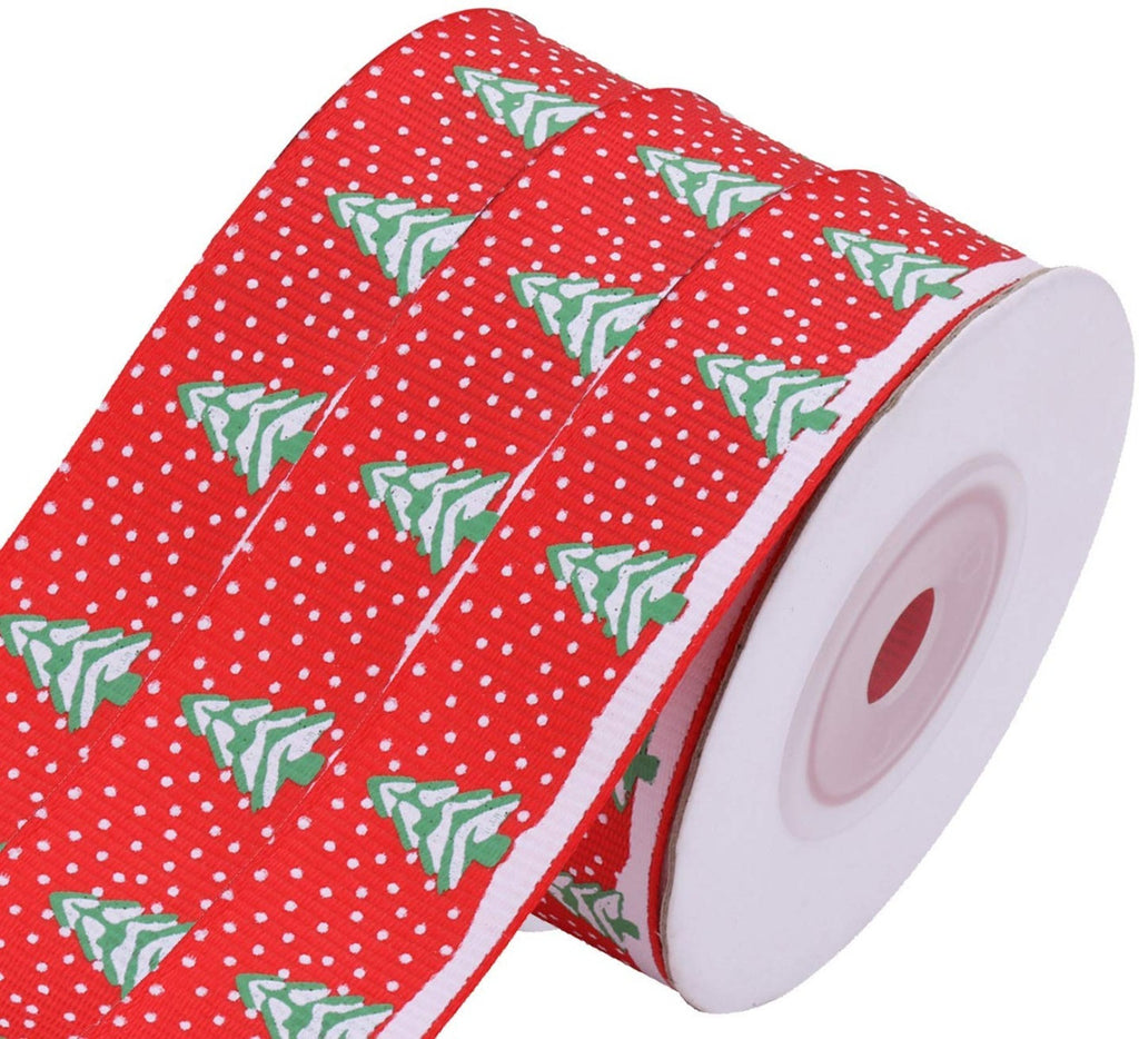 Christmas Tree Printed Grosgrain Ribbon - Red