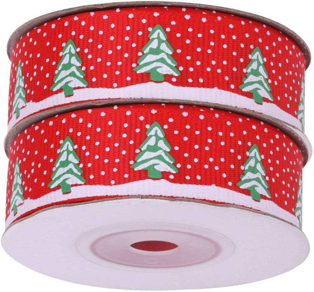 Christmas Tree Printed Grosgrain Ribbon - Red