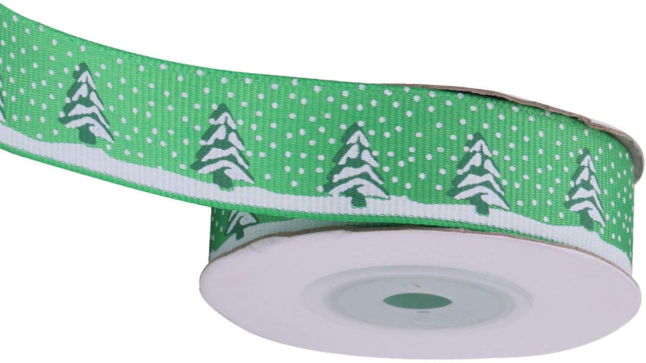 Christmas Tree Printed Grosgrain Ribbon - Green