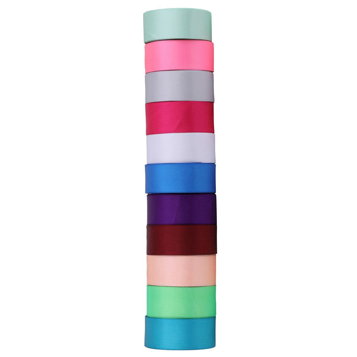 40mm Double Sided Satin Ribbon Bundles, 11 x 25m Rolls - Mixed Colours