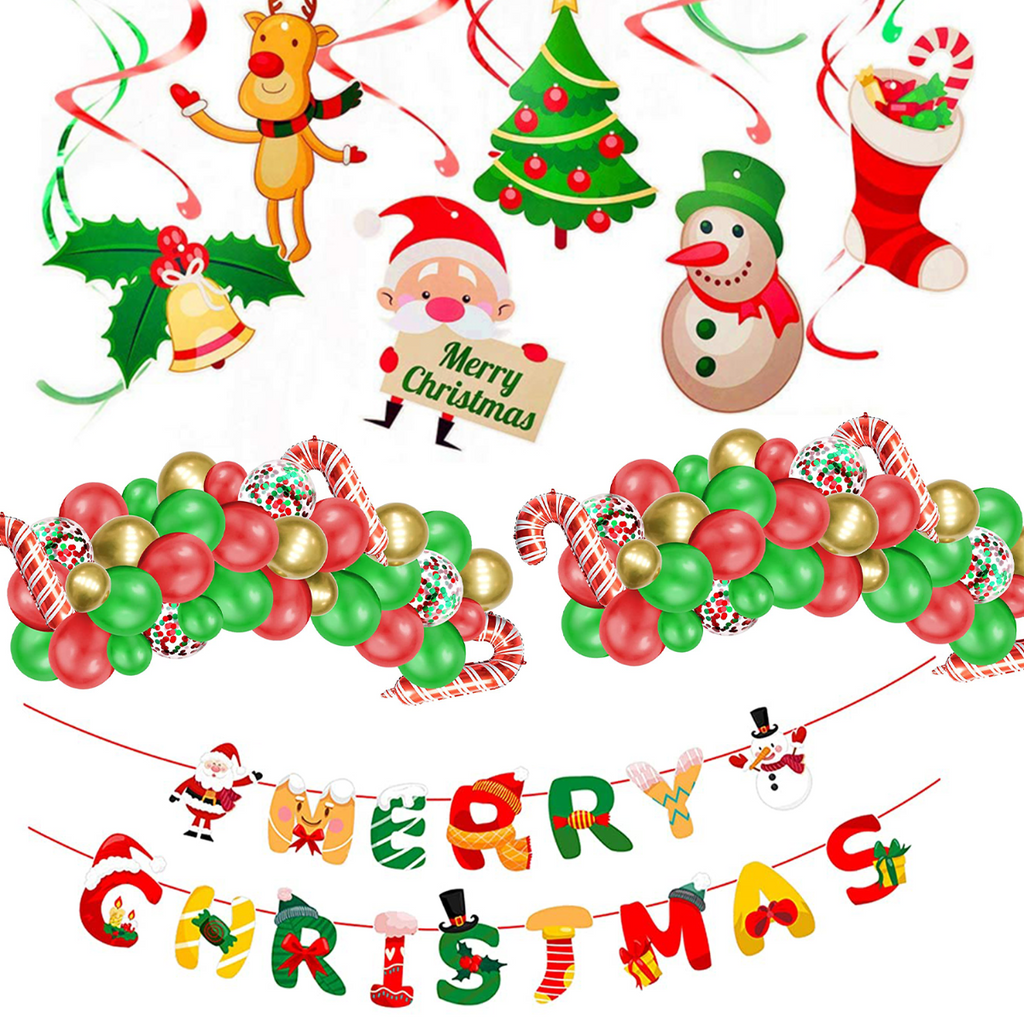 Christmas Balloons, Banner & Decorations Kit