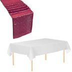 Rectangle Plastic Tablecloth and Sequin Table Runner - White & Fucshia