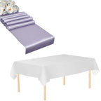 Plastic Tablecloth and Satin Table Runner Set - White & Lavender