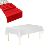 Plastic Tablecloth and Satin Table Runner Set - White & Red