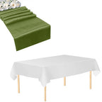 Plastic Tablecloth and Satin Table Runner Set - White & Sage Green
