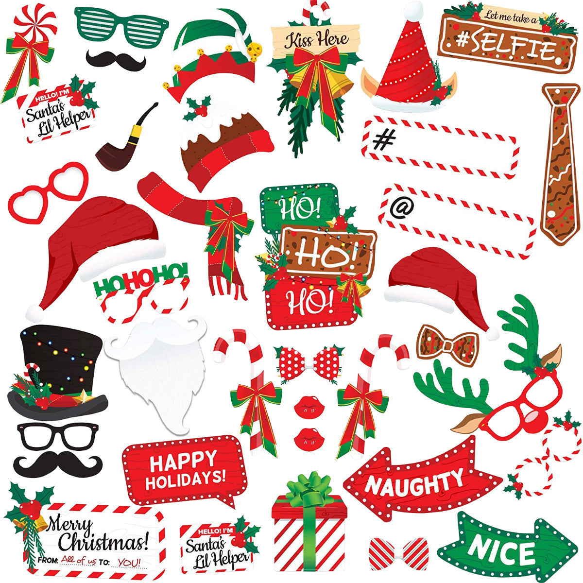 33pcs Christmas Photo Booth Cardboard Party Props