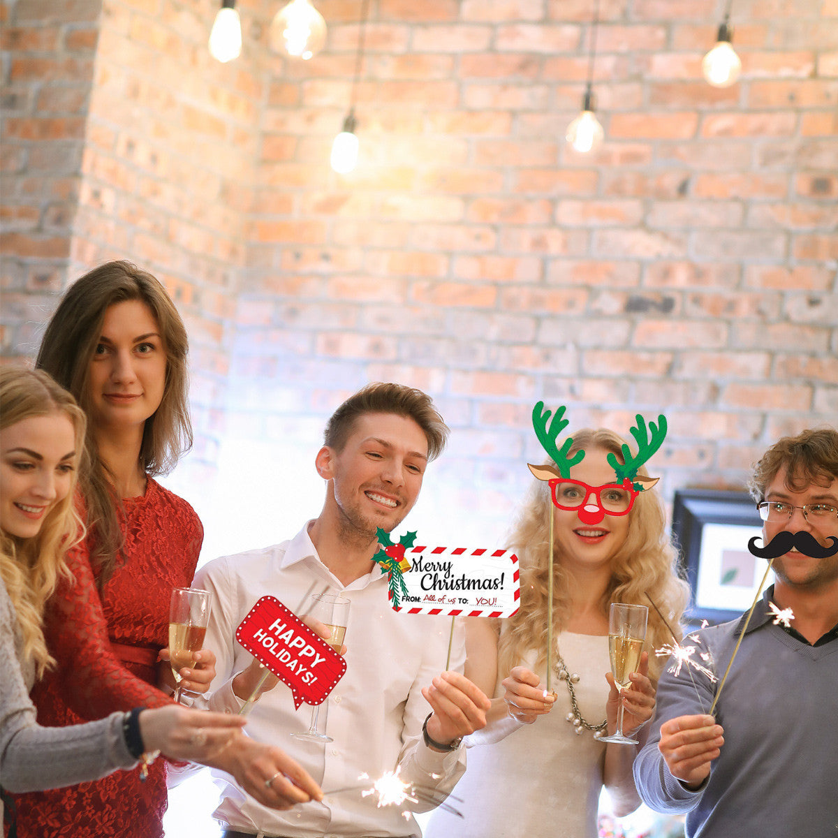 33pcs Christmas Photo Booth Cardboard Party Props