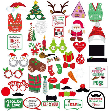 47pcs Christmas Photo Booth Cardboard Party Props