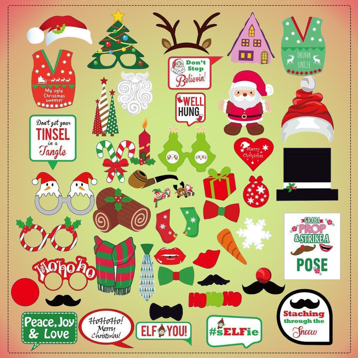 47pcs Christmas Photo Booth Cardboard Party Props
