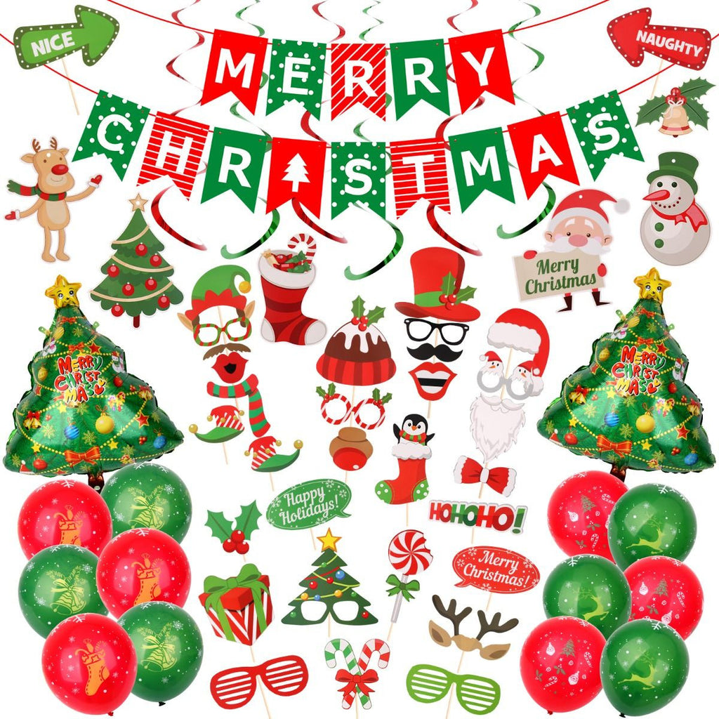 Christmas Balloons, Banner & Photo Booth Props Kit
