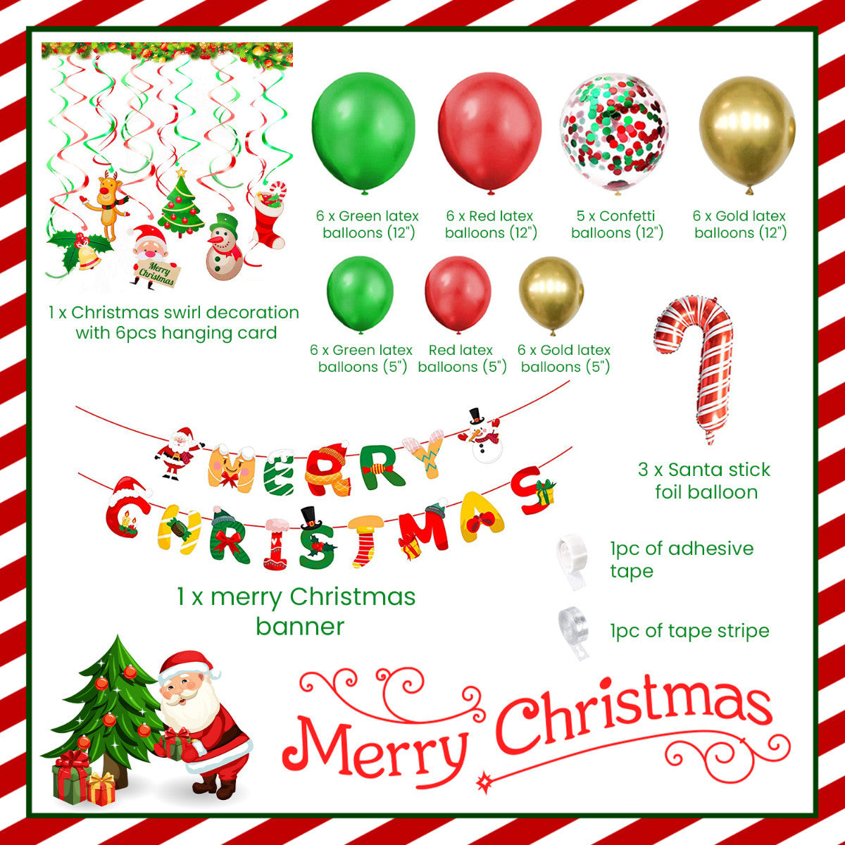 Christmas Balloons, Banner & Decorations Kit