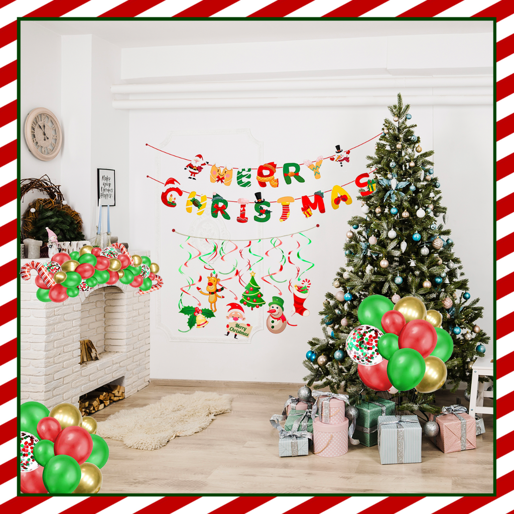 Christmas Balloons, Banner & Decorations Kit