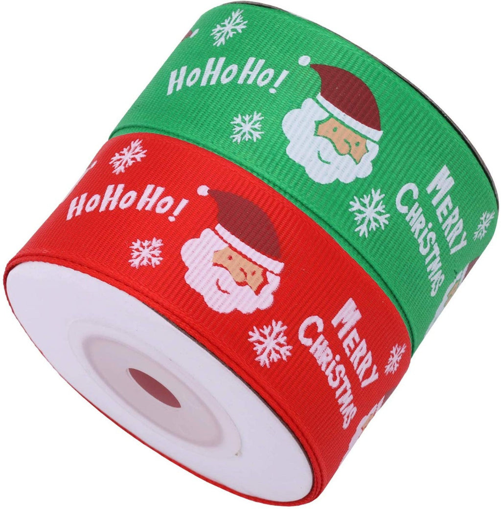 25mm Santa Claus Printed Grosgrain Ribbon, 2x 9m Rolls - Red & Green