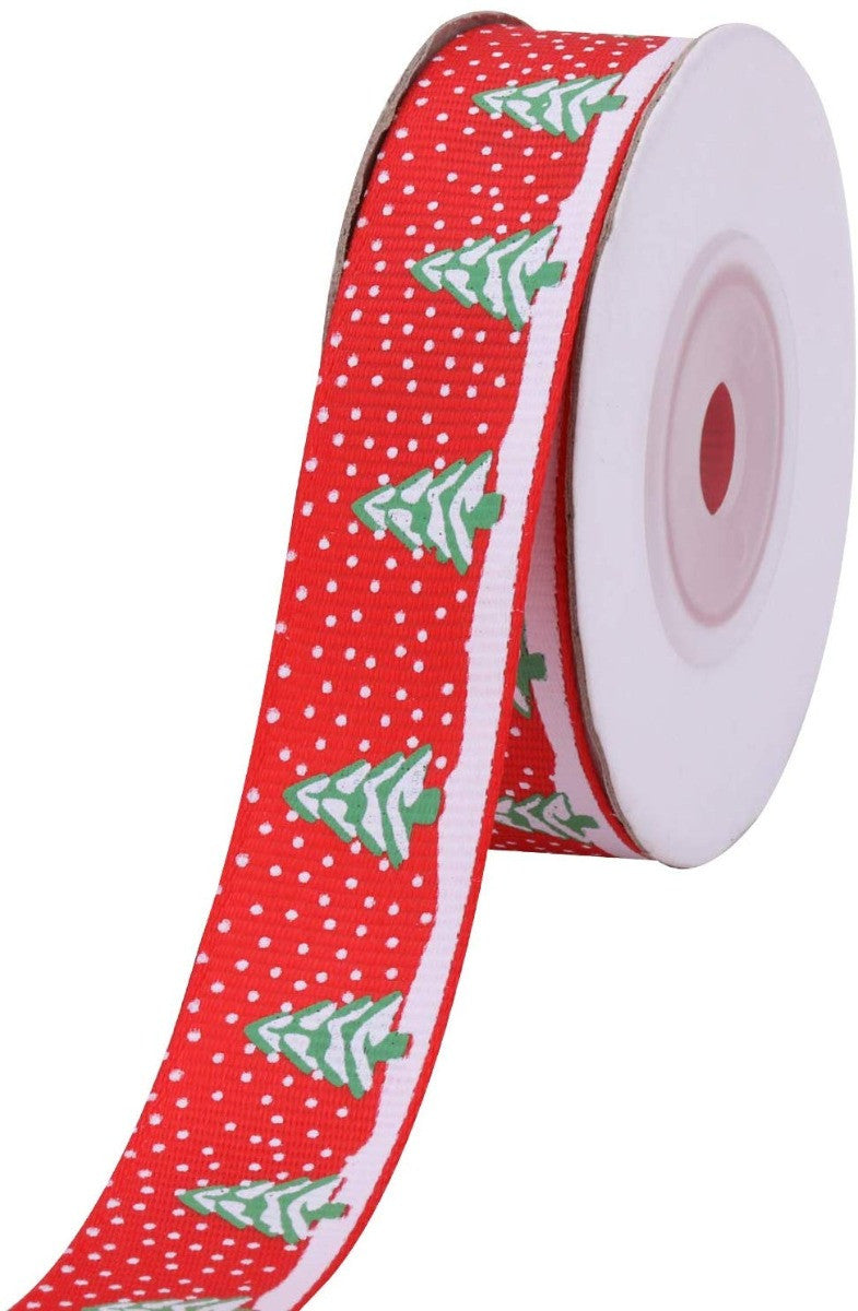 20mm Christmas Tree Printed Grosgrain Ribbon, 2x 9m Rolls - Red & Green