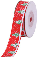 20mm Christmas Tree Printed Grosgrain Ribbon, 2x 9m Rolls - Red & Green