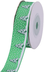 20mm Christmas Tree Printed Grosgrain Ribbon, 2x 9m Rolls - Red & Green