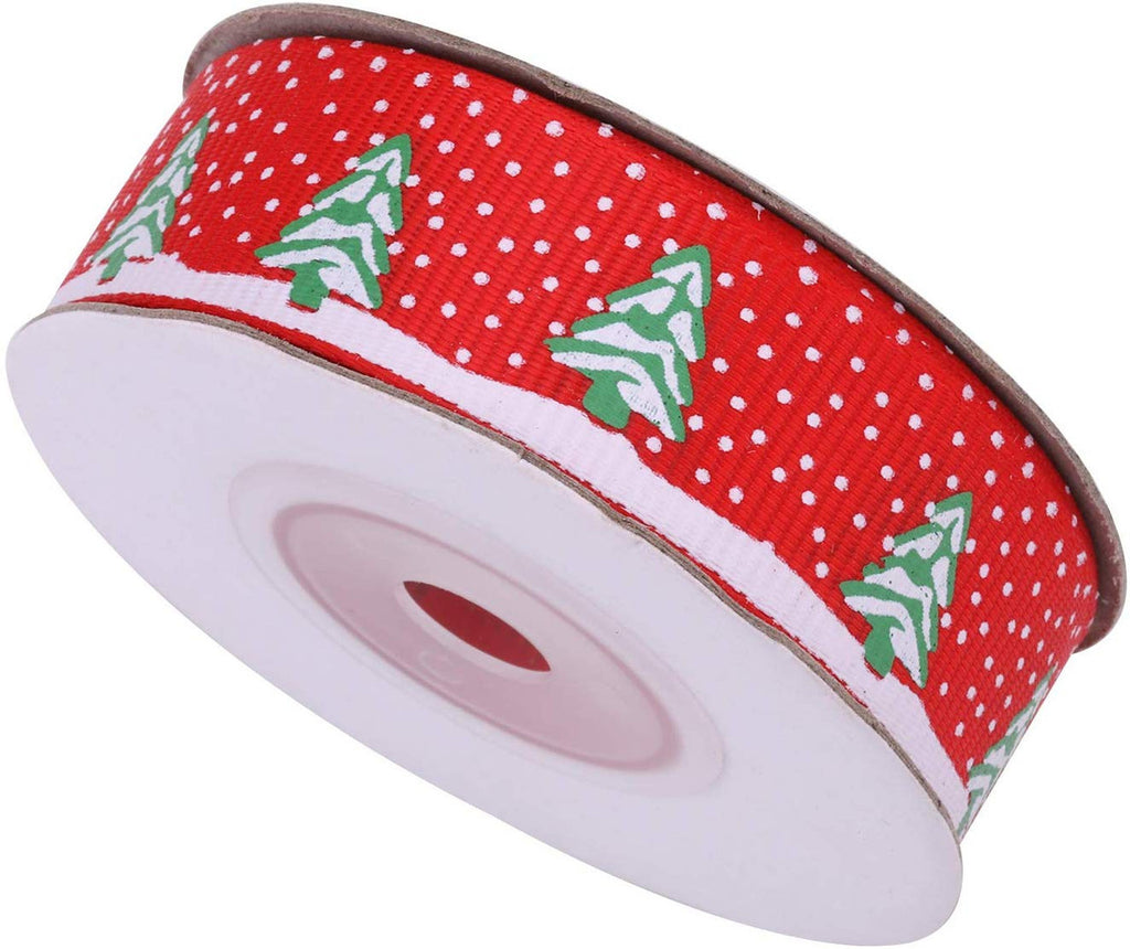 20mm Christmas Tree Printed Grosgrain Ribbon, 2x 9m Rolls - Red & Green