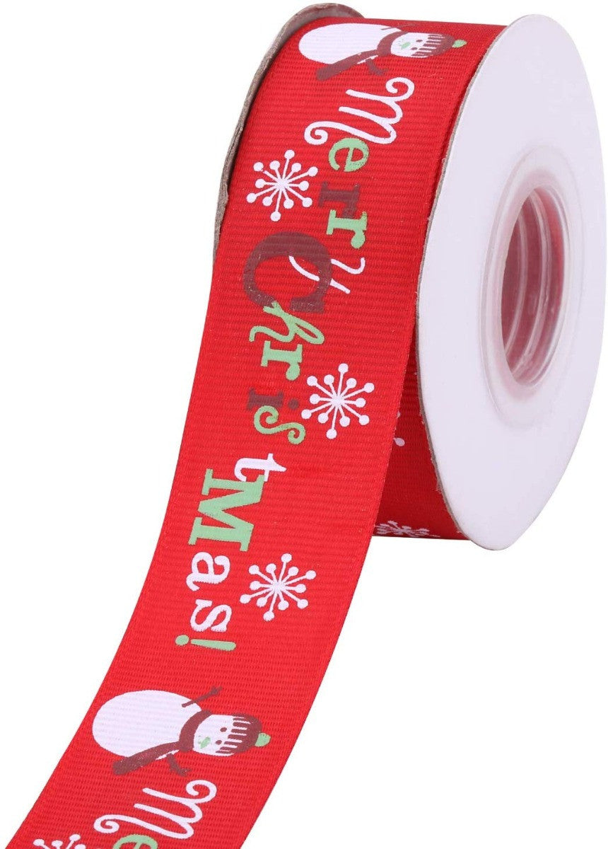 90m Christmas Themed Printed Grosgrain Ribbons, 7 Rolls - Assorted Designs