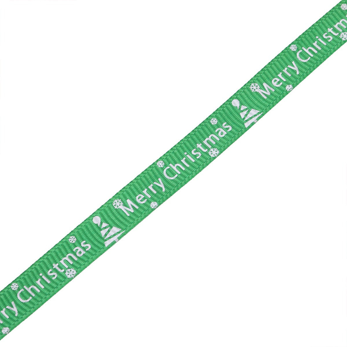 10mm x 9m Christmas Themed Printed Grosgrain Ribbons, 4 Rolls - Green & Red