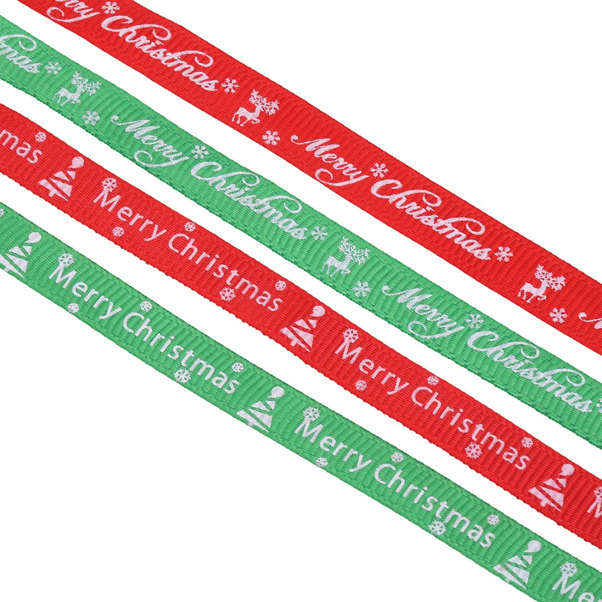 10mm x 9m Christmas Themed Printed Grosgrain Ribbons, 4 Rolls - Green & Red