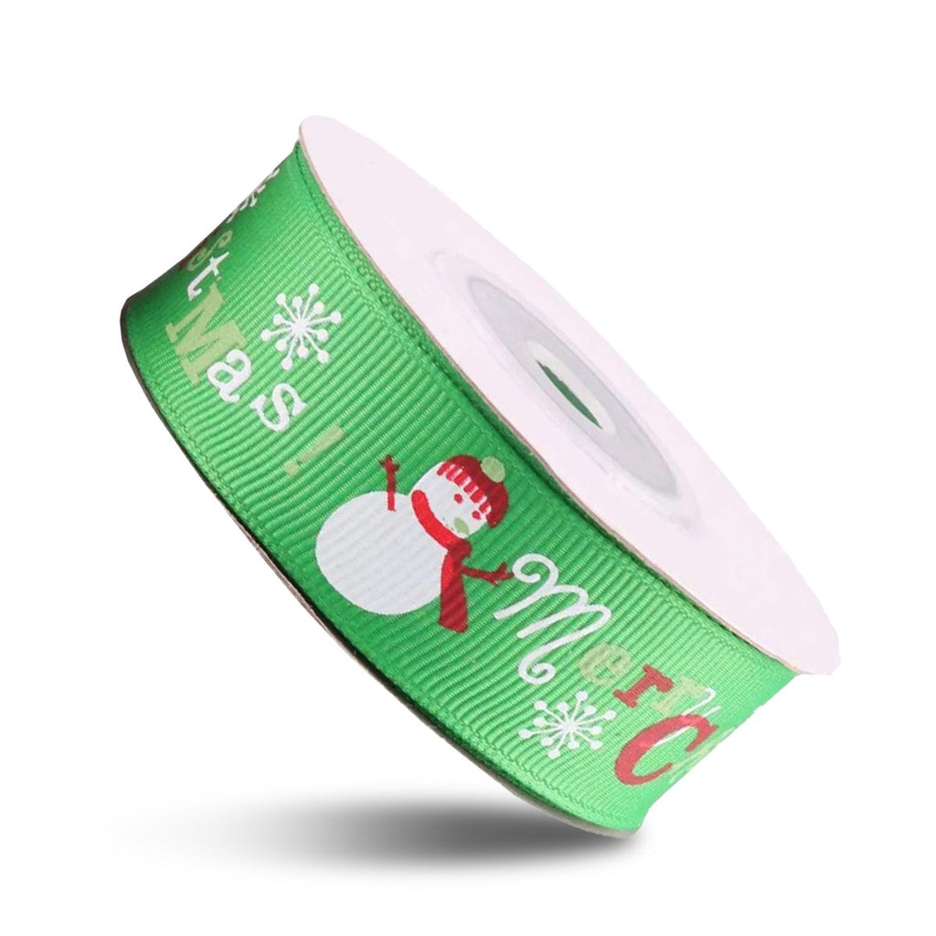 25mm Snowman, Merry Christmas Printed Grosgrain Ribbon, 2x 9m Rolls - Red & Green