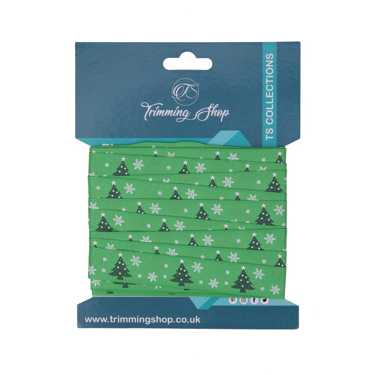 Christmas Tree & Snowflakes Printed Grosgrain Ribbon - Green