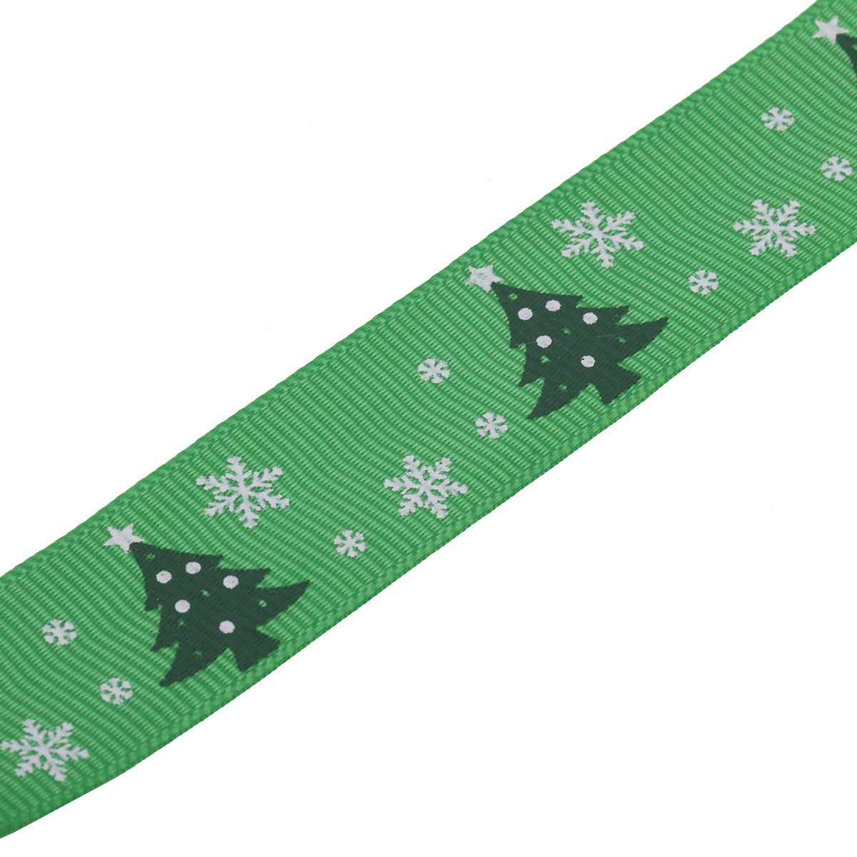 Christmas Tree & Snowflakes Printed Grosgrain Ribbon - Green
