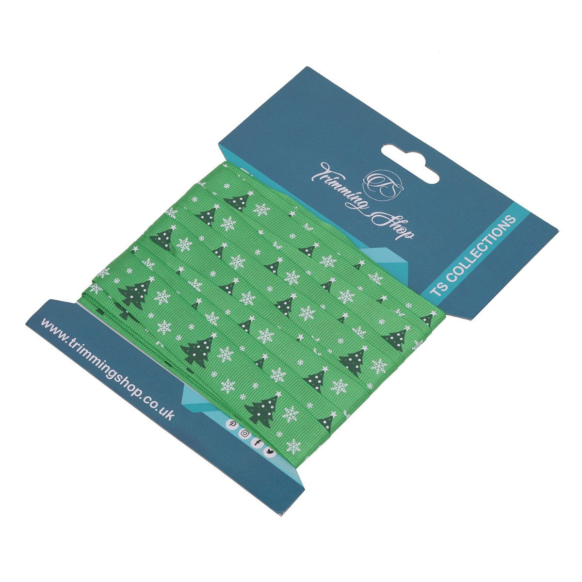 Christmas Tree & Snowflakes Printed Grosgrain Ribbon - Green