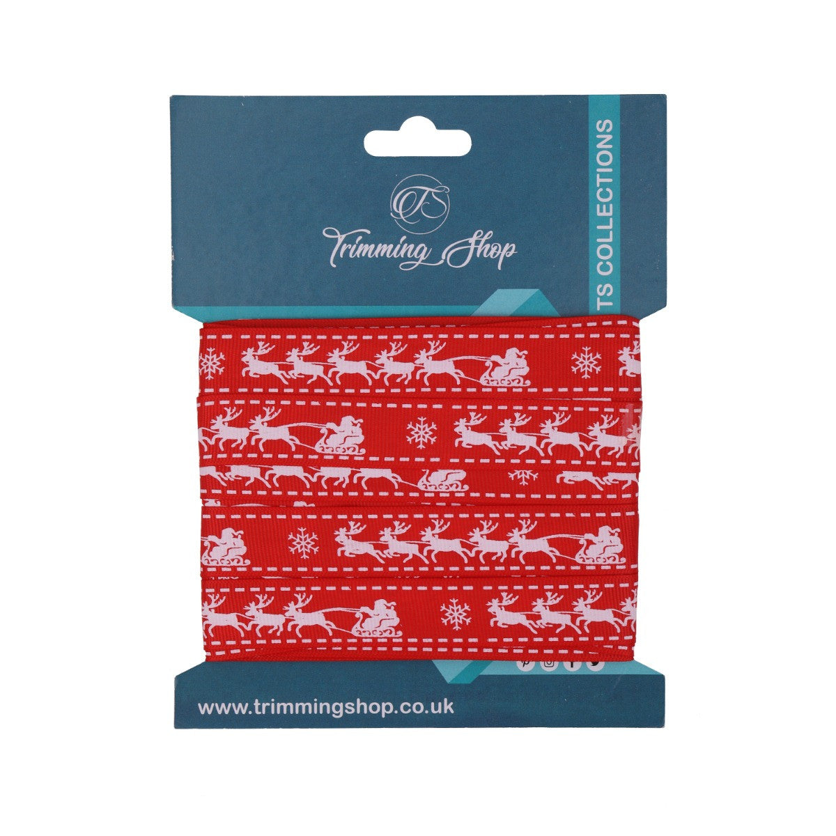 Santa Sleigh Printed Grosgrain Ribbon - Red