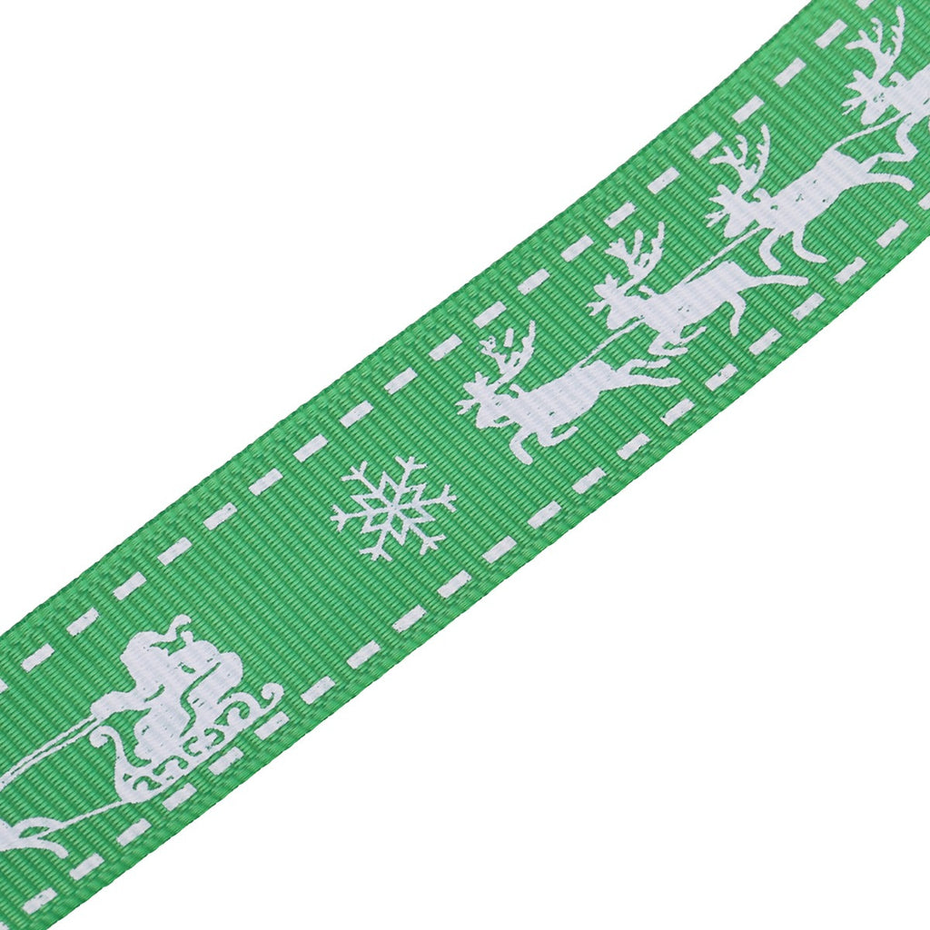 Santa Sleigh Printed Grosgrain Ribbon - Green